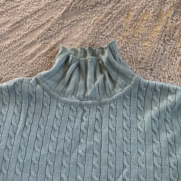 Ronit Zilkha Cashmere wool cableknit turtleneck crop blue teal sweater small - Picture 5 of 11